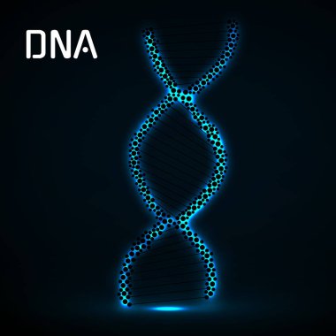 Soyut neon sarmal DNA, parlak moleküler arka plan ve bilim konsepti. Vektör illüstrasyonu