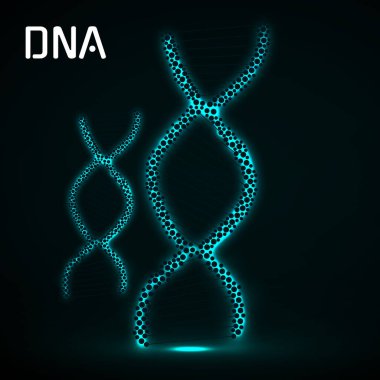 Soyut neon sarmal DNA, parlak moleküler arka plan ve bilim konsepti. Vektör illüstrasyonu