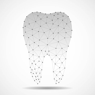 Abstract polygonal tooth. Dental and orthodontics medical concept. Low poly style and wireframe mesh