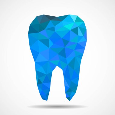 Polygonal blue tooth isolated on white background. Dental and orthodontics medical concept. Low poly style, vector illustration