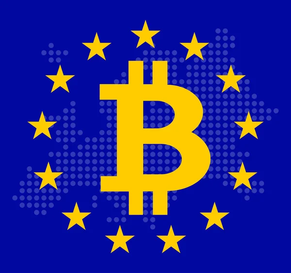 Bandera Europa Con Símbolo Bitcoin Dentro Europa Mapa Transparente — Archivo Imágenes Vectoriales