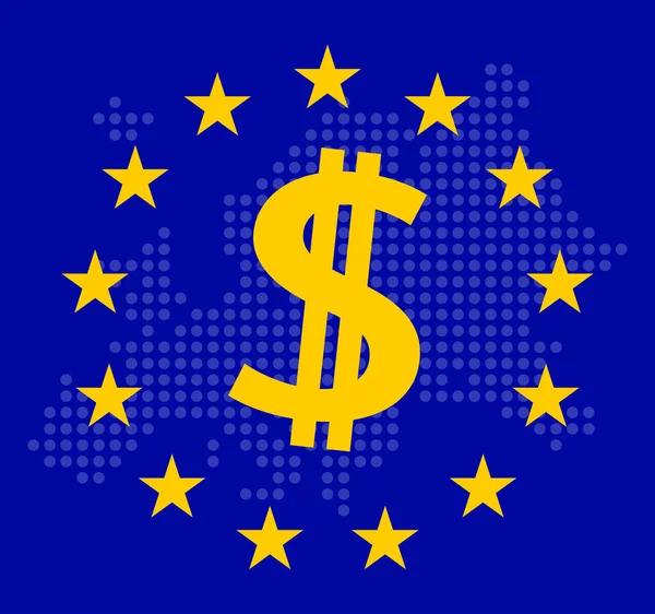 Drapeau Europe Avec Symbole Dollar Intérieur Europe Carte Transparente — Image vectorielle