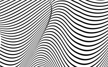 Abstract wave background with black and white striped, futuristic lines