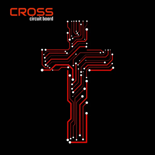 Abstract Cross Circuit Board Christian Symbol Vector Illustration — Stock Vector