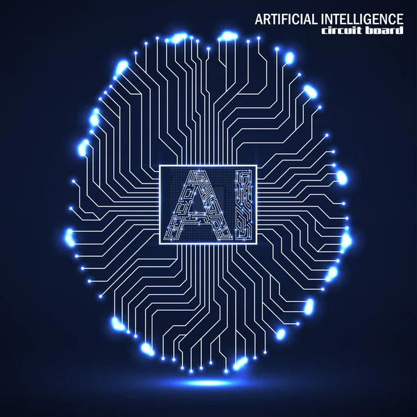 Cerebro Tecnológico Abstracto Con Inteligencia Artificial Cerebro Placa Neón Vector Ilustración de stock