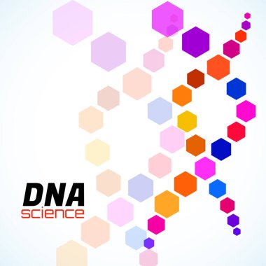 Soyut renkli DNA sarmalı, altıgen elementler. Beyaz arkaplanda izole