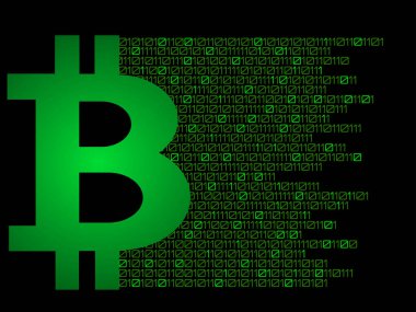 İkili koddan oluşan Bitcoin, teknoloji logosu, ödeme sembolü