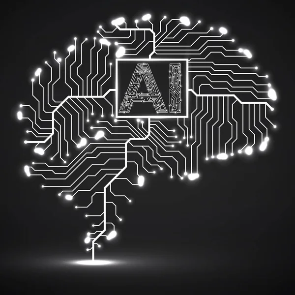 Cervello Tecnologico Astratto Con Intelligenza Artificiale Cervello Circuito Neon Vettore — Vettoriale Stock