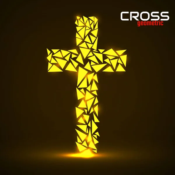 Christian cross of triangles. Religious Symbol. Vector illustration