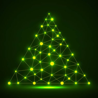 Parlak noktalar ve çizgiler, ağ bağlantıları ile üçgen içinde soyut ağ