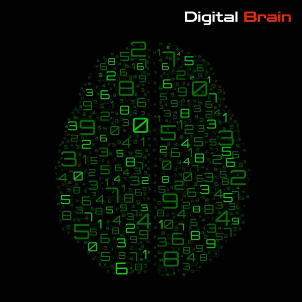 Цифровой Мозг Цифрами Концепция Искусственного Интеллекта Технологический Мозг Векторная Иллюстрация — стоковый вектор