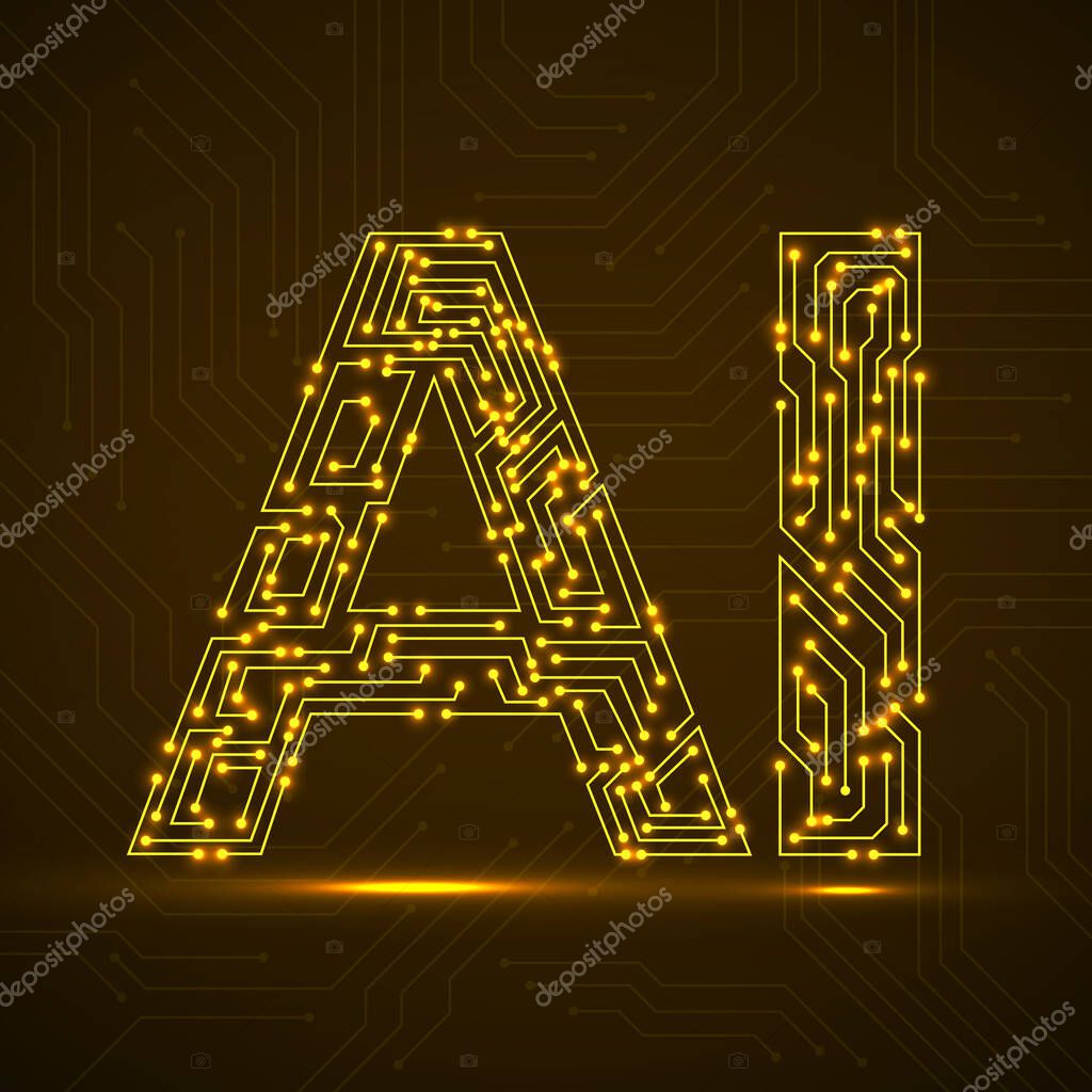 Artificial Intelligence with circuit board. Abstract technology concept. Vector illustration