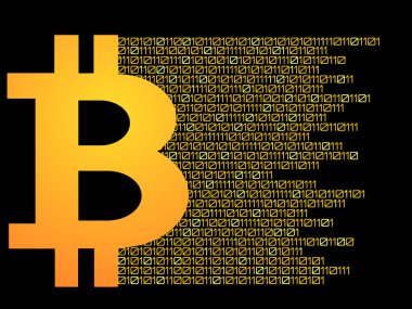 İkili koddan oluşan Bitcoin, teknoloji logosu, ödeme sembolü