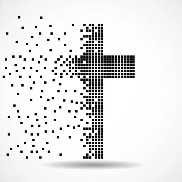 Abstraktes Kreuz Aus Pixeln Christliches Symbol Vektor Logo — Stockvektor