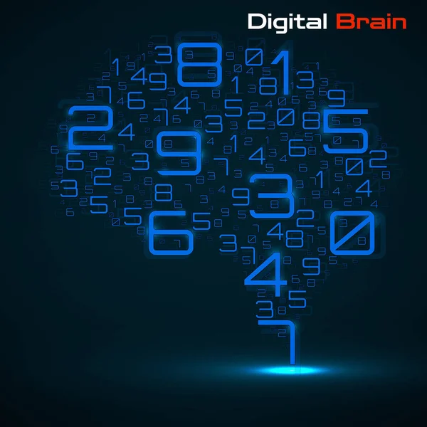 Cerebro Digital Con Números Concepto Inteligencia Artificial Cerebro Tecnológico Ilustración — Vector de stock