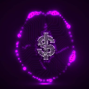 İçinde dolar işareti olan teknoloji beyni, yaratıcı bir fikir.