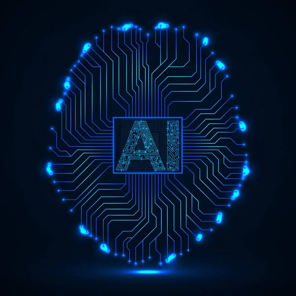 Cervello Tecnologico Astratto Con Intelligenza Artificiale Cervello Circuito Neon Concetto — Vettoriale Stock