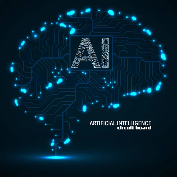 Абстрактный Технологический Мозг Искусственным Интеллектом Мозг Неоновой Платы Технологическая Концепция — стоковый вектор