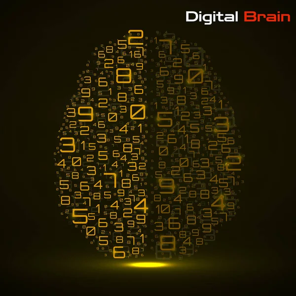 数字のついたデジタル脳 人工知能の概念 テクノロジー ブレイン ベクターイラスト — ストックベクタ