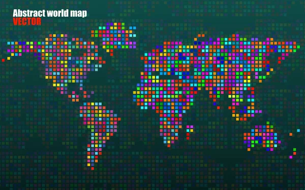 Абстрактная Карта Мира Разноцветных Пикселей Векторная Иллюстрация — стоковый вектор