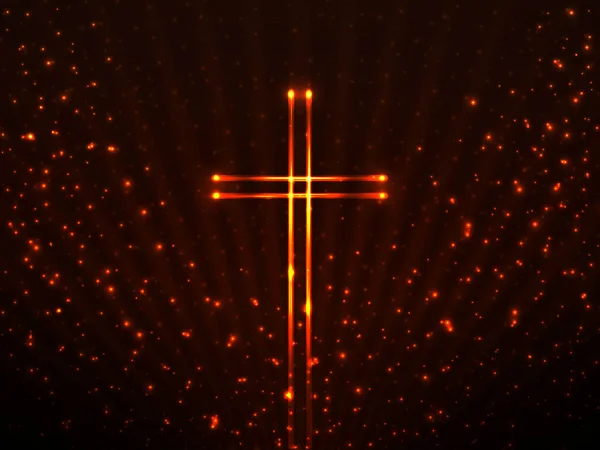 Świecący Krzyż Chrześcijański Tle Cząsteczek Brokatu Promieni Świecących Symbol Religijny — Wektor stockowy