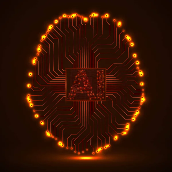 Cervello Tecnologico Astratto Con Intelligenza Artificiale Cervello Circuito Neon Concetto — Vettoriale Stock