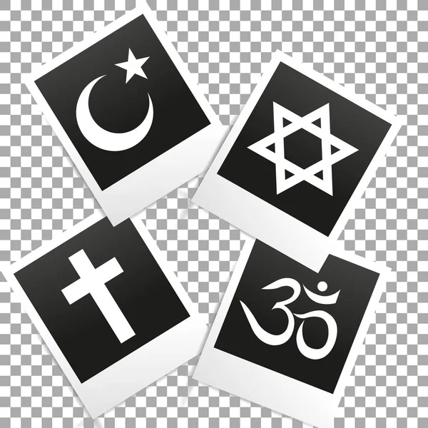 Ramka Przejrzystym Tle Symbolami Religii Świata Chrześcijaństwa Islamu Hinduizmu Judaizmu — Wektor stockowy
