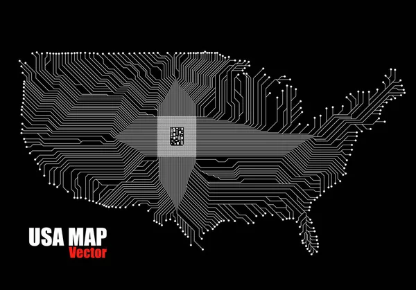 Carte Abstraite Usa Avec Cpu Circuit Contexte Technologique Vecteur — Image vectorielle