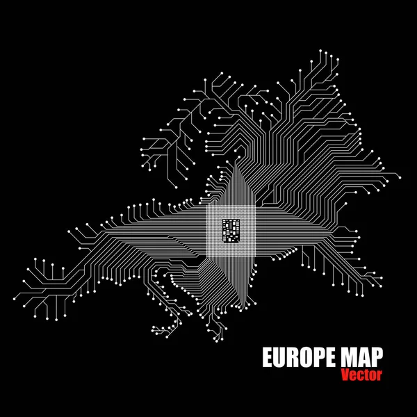 Mappa Astratta Dell Europa Con Cpu Circuito Contesto Tecnologico Vettore — Vettoriale Stock