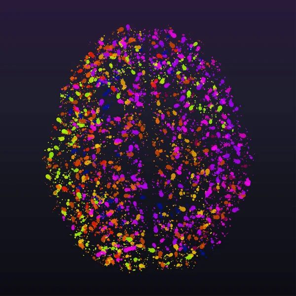 Abstract Human Brain Colorful Ink Splashes Grunge Splatters Vector Illustration — Stock Vector