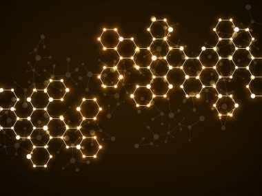 Soyut altıgen moleküller, parlayan DNA moleküler yapısı. Teknoloji geçmişi ve bilim tasarımı