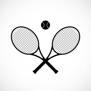 Beyazların arka planında top olan tenis raketleri. Spor ekipmanlı logo. Vektör illüstrasyonu