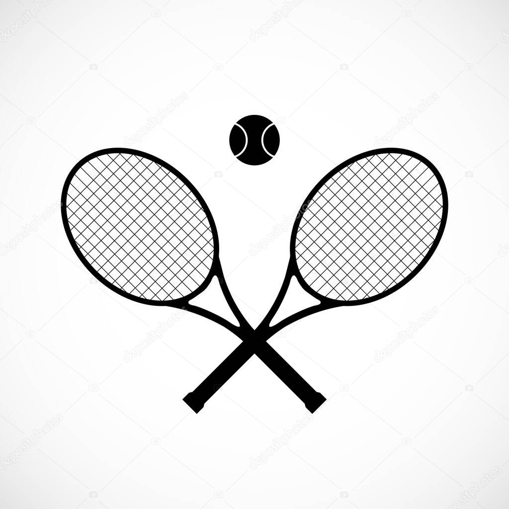 Tennis racquets with ball isolated on white background. Logo with sport equipment. Vector illustration