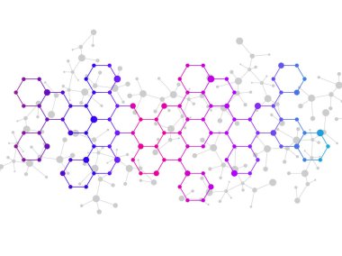 Soyut altıgen moleküller, DNA 'nın moleküler yapısı. Teknoloji geçmişi ve bilim tasarımı
