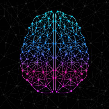 Çizgilerden ve noktalardan oluşan soyut insan beyni, çokgen kablo. Vektör illüstrasyonu