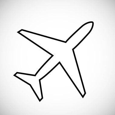 Beyaz arka planda uçak silueti izole edildi. Uçak sembolü. Seyahat ikonu. Vektör illüstrasyonu