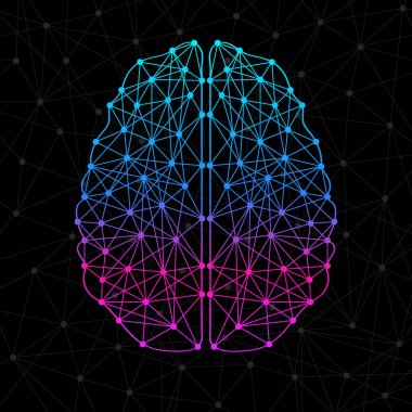 Çizgilerden ve noktalardan oluşan soyut insan beyni, çokgen kablo. Vektör illüstrasyonu