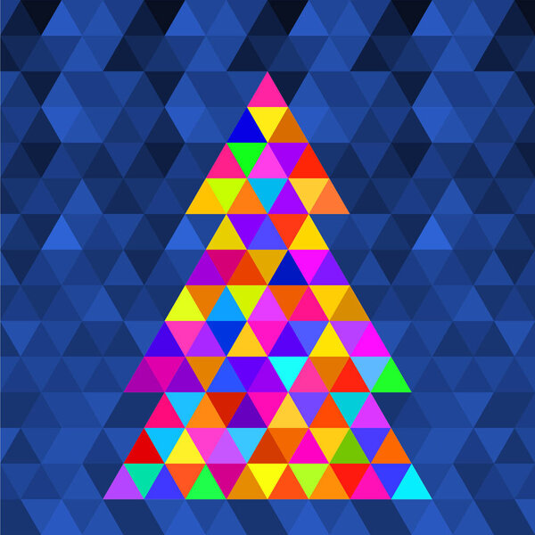 Абстрактное геометрическое дерево с разноцветными треугольниками, выполненное в традиционном стиле. Векторная иллюстрация