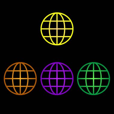 Siyah arka planda dünya simgesi düz. Vektör İllüstrasyonu