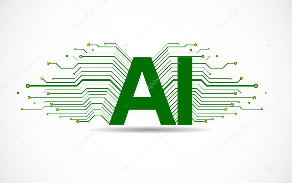 Artificial Intelligence with circuit board isolated on white background. Abstract technology concept. Vector illustration