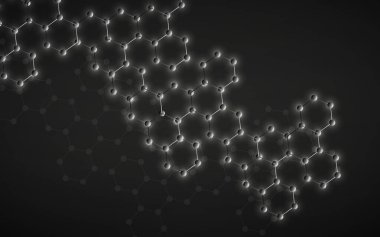 Altıgen parlak moleküller arka plan, DNA 'nın neon moleküler yapısı. Vektör illüstrasyonu