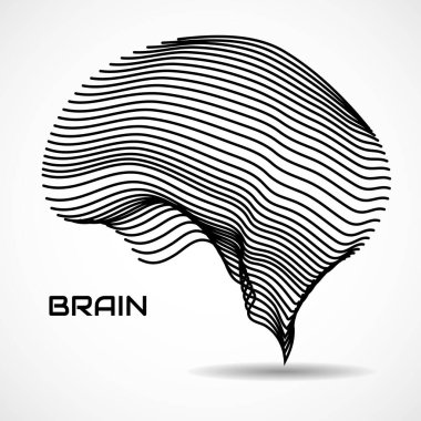 İnsan beyni. Beyaz arkaplanda çizgileri olan logo