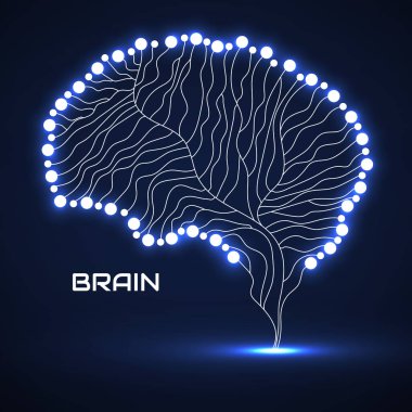 Çizgilerden ve parlayan çemberlerden oluşan soyut insan beyni