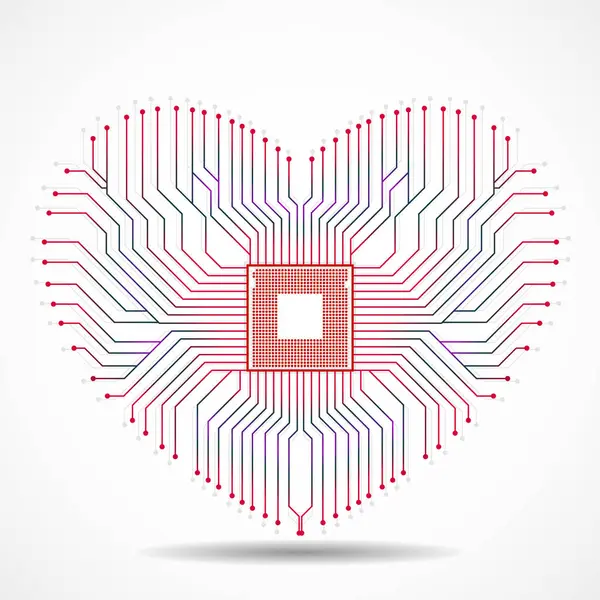 Abstract Electronic Circuit Board Shape Heart Technology Background Vector Illustration — Stock Vector