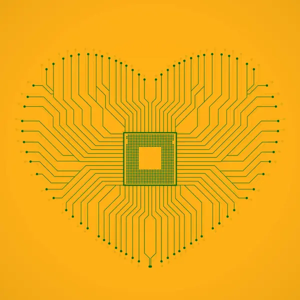 Abstract Electronic Circuit Board Shape Heart Technology Background Vector Illustration — Stock Vector