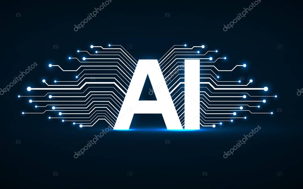 Artificial Intelligence with circuit board isolated on white background. Abstract technology concept. Vector illustration