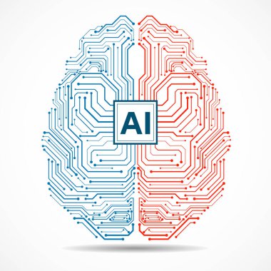 Yapay Zeka ile soyut teknolojik beyin. Devre tahtası beyni