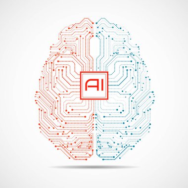 Abstract technological brain with Artificial Intelligence. Circuit board brain clipart