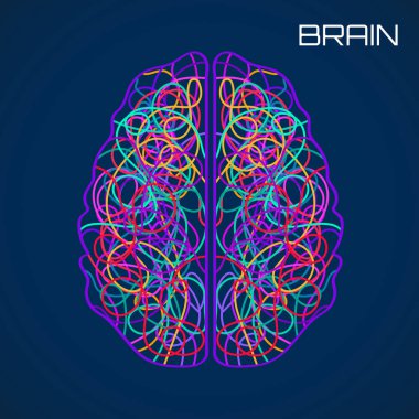 Renkli çizgili ve soyut insan beyni. Vektör illüstrasyonu