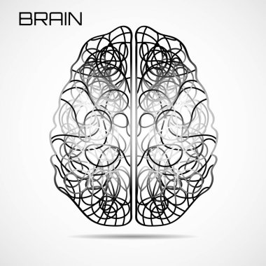 İnsan beyni. Beyaz arkaplanda çizgileri olan logo